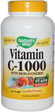 Vitamin C-1000, With Bioflavonoids, 250 Veggie Caps by Natures Way, 補充劑，抗氧化劑，維生素 HK 香港