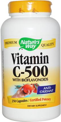 Vitamin C-500, with Bioflavonoids, 250 Capsules by Natures Way, 補充劑，抗氧化劑，維生素 HK 香港