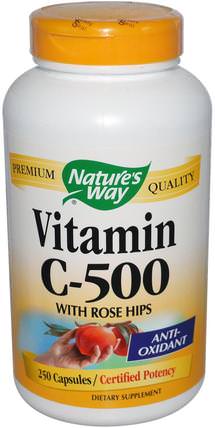 Vitamin C-500 with Rose Hips, 250 Capsules by Natures Way, 補充劑，抗氧化劑，維生素 HK 香港