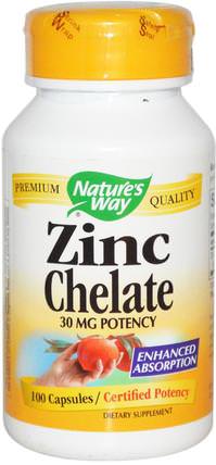 Zinc Chelate, 30 mg, 100 Capsules by Natures Way, 補品，礦物質，鋅 HK 香港