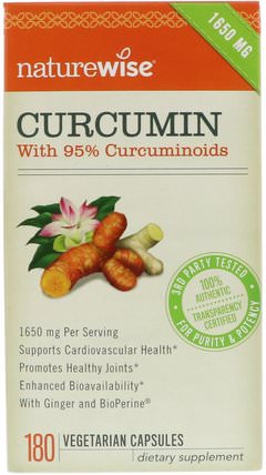 Curcumin, 1.650 mg, 180 Vegetarian Capsules by NatureWise, 補充劑，抗氧化劑，薑黃素 HK 香港