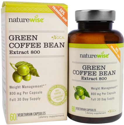 Green Coffee Bean Extract 800, 60 Veggie Caps by NatureWise, 補充劑，抗氧化劑，綠咖啡豆提取物 HK 香港