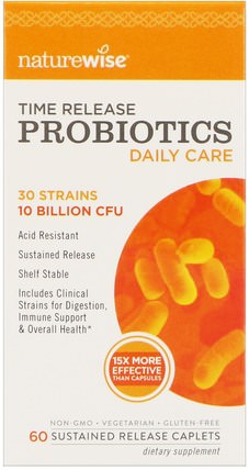 Time Release Probiotics, Daily Care, 10 Billion CFU, 60 Sustained Release Caplets by NatureWise, 補充劑，益生菌 HK 香港