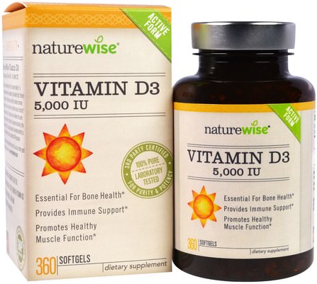 Vitamin D3, 5000 IU, 360 Softgels by NatureWise, 維生素，維生素D3 HK 香港
