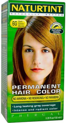 Permanent Hair Color, 6G Dark Golden Blonde, 5.28 fl oz (150 ml) by Naturtint, 洗澡，美容，頭髮，頭皮，頭髮的顏色 HK 香港