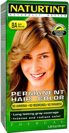 Permanent Hair Color, 8A Ash Blonde, 5.28 fl oz (150 ml) by Naturtint, 洗澡，美容，頭髮，頭皮，頭髮的顏色 HK 香港