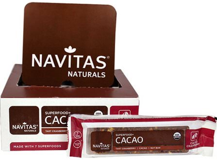 Organic Superfood + Cacao, Cacao Cranberry, 12 Bar, 16.8 oz (480 g) by Navitas Organics, 補品，超級食品，營養棒 HK 香港