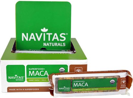 Superfood + Maca, Maca Maple Nut Bar, 12 Bars, 16.8 oz (480 g) by Navitas Organics, 補品，超級食品，營養棒 HK 香港
