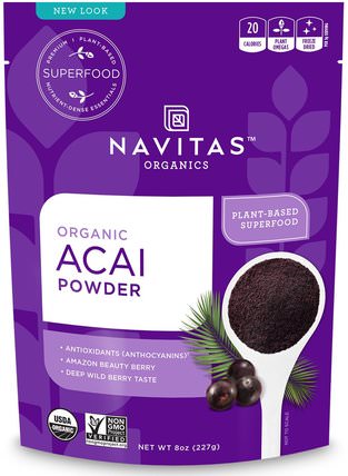Organic Acai Powder, 8 oz (227 g) by Navitas Organics, 補充劑，水果提取物，超級水果，巴西莓果汁提取物，阿薩伊粉 HK 香港