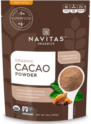 Organic Cacao Powder, 16 oz (454 g) by Navitas Organics, 食品，可可（可可）巧克力，可可粉和混合物 HK 香港