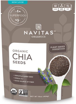 Organic Chia Seeds, 16 oz (454 g) by Navitas Organics, 補充劑，efa omega 3 6 9（epa dha），正大種子 HK 香港