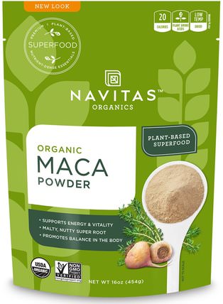 Organic Maca Powder, 16 oz (454 g) by Navitas Organics, 健康，男人，瑪卡，補品，adaptogen HK 香港