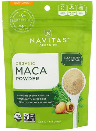 Organic Maca Powder, 4 oz (113 g) by Navitas Organics, 健康，男人，瑪卡，補品，adaptogen HK 香港