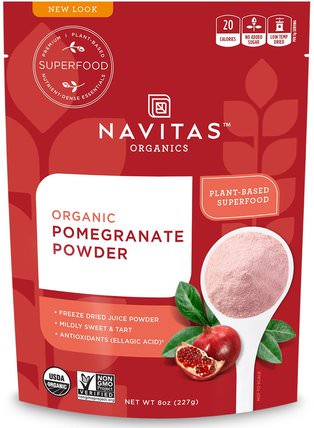 Organic Pomegranate Powder, 8 oz (227 g) by Navitas Organics, 補充劑，抗氧化劑，石榴汁提取物，食物，乾果 HK 香港