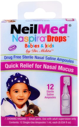 Naspira Drops, Babies & Kids, 12 Sterile Saline Ampoules, 0.034 fl oz (1 ml) Each by NeilMed, 健康，鼻腔健康，嬰兒及兒童產品 HK 香港