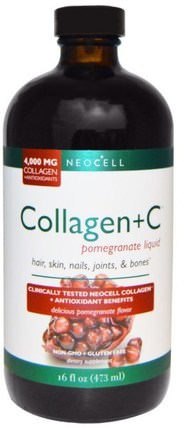 Collagen +C Pomegranate Liquid, 16 fl oz (473 ml) by Neocell, 健康，骨骼，骨質疏鬆症，膠原蛋白 HK 香港