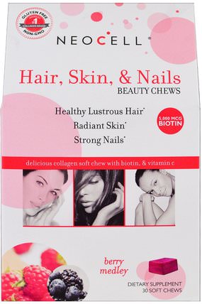 Hair, Skin, & Nails Beauty Chews, Berry Medley, 30 Soft Chews by Neocell, 補品，健康，女性，皮膚 HK 香港