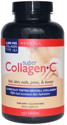Super Collagen + C, Type 1 & 3, 6.000 mg, 250 Tablets by Neocell, 健康，骨骼，骨質疏鬆症，膠原蛋白類型i和iii，沐浴，美容，頭髮稀疏和再生 HK 香港
