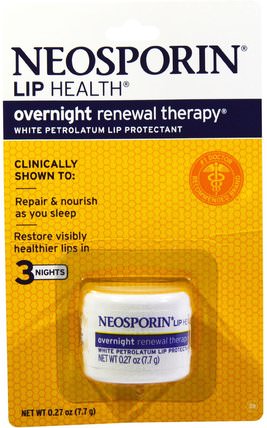 Overnight Renewal Therapy, White Petrolatum Lip Protectant, 0.27 oz (7.7 g) by Neosporin, 洗澡，美容，唇部護理 HK 香港