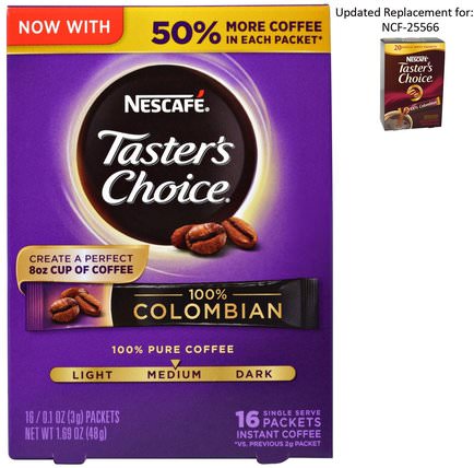 Tasters Choice, Instant Coffee, 100% Colombian, 16 Single Serve Packets, 0.1 oz (3 g) Each by Nescaf, 食物，咖啡，速溶咖啡，酮類友好 HK 香港