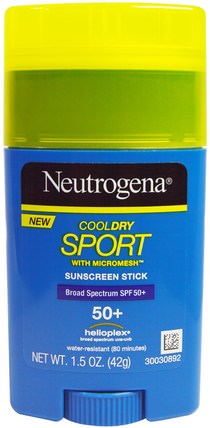 CoolDry Sport with Micromesh Suncsreen Stick, SPF 50+, 1.5 oz (42 g) by Neutrogena, 洗澡，美容，防曬霜，spf 50-75，面部護理 HK 香港