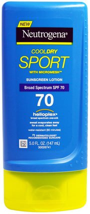 CoolDry Sport, With Micromesh, Sunscreen Lotion, SPF 70, 5.0 fl oz (147 ml) by Neutrogena, 洗澡，美容，防曬霜，spf 50-75，面部護理 HK 香港