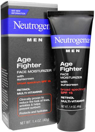 Men, Age Fighter Face Moisturizer with Sunscreen, SPF 15, 1.4 oz (40 g) by Neutrogena, 美容，男士護膚，面部護理，面霜，乳液，視黃醇皮膚 HK 香港
