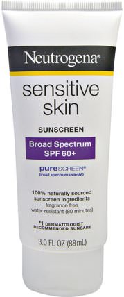Sensitive Skin Sunscreen, SPF 60+, 3.0 fl oz (88 mL) by Neutrogena, 浴，美容，防曬霜，spf 50-75 HK 香港