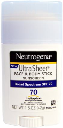 Ultra Sheer Face & Body Stick, Sunscreen, SPF 70, 1.5 oz (42 g) by Neutrogena, 浴，美容，防曬霜，spf 50-75 HK 香港
