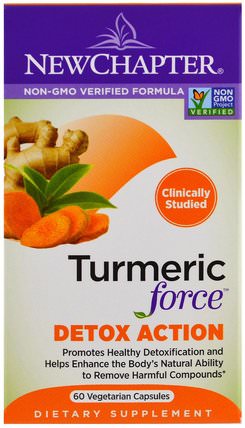 Turmeric Force Detox Action, 60 Veggie Caps by New Chapter, 補充劑，抗氧化劑，薑黃素 HK 香港