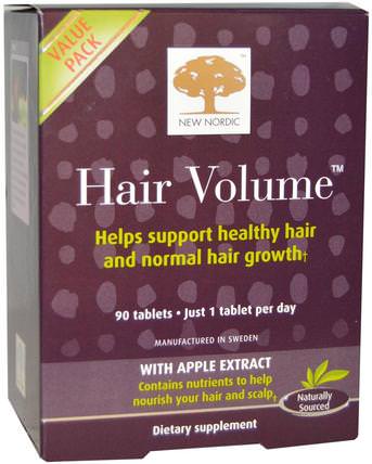 Hair Volume With Apple Extract, 90 Tablets by New Nordic US Inc, 健康，女性，頭髮補充劑，指甲補品，皮膚補充劑 HK 香港