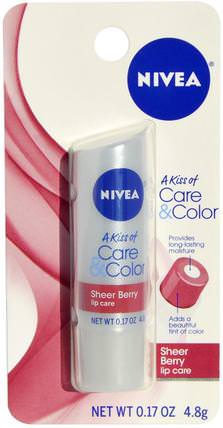 A Kiss of Care & Color, Sheer Berry Lip Care, 0.17 oz (4.8 g) by Nivea, 洗澡，美容，口紅，光澤，襯墊 HK 香港