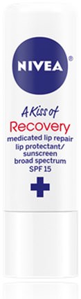 A Kiss of Recovery, Medicated Lip Repair, SPF 15, 0.17 oz (4.8 g) by Nivea, 洗澡，美容，唇部護理，唇部防曬霜 HK 香港