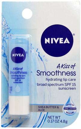 A Kiss of Smoothness, Hydrating Lip Care, SPF 15, Shea Butter and Aloe, 0.17 oz (4.8 g) by Nivea, 洗澡，美容，唇部護理，唇部防曬霜 HK 香港