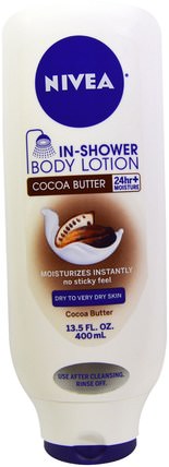 In-Shower Body Lotion, Cocoa Butter, 13.5 fl oz (400 ml) by Nivea, 沐浴，美容，潤膚露，皮膚，可可脂 HK 香港
