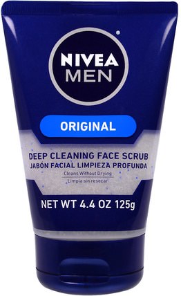 Men, Deep Cleaning Face Scrub, Original, 4.4 oz (125 g) by Nivea, 美容，男士護膚，面部護理，潔面乳 HK 香港