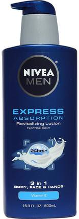 Men, Express Absorption, Revitalizing Lotion, 24hrs+, 16.9 fl oz (500 ml) by Nivea, 美容，男士護膚，潤膚露 HK 香港