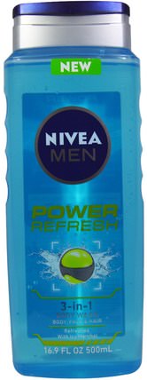 Men, 3-in-1 Body Wash, Power Refresh, 16.9 fl oz (500 ml) by Nivea, 沐浴，美容，沐浴露，男士個人護理 HK 香港