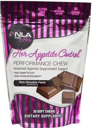 Her Appetite Control, Performance Chew, Rich Chocolate Flavor, 30 Soft Chews by NLA for Her, 運動，女性運動產品，減肥，飲食 HK 香港