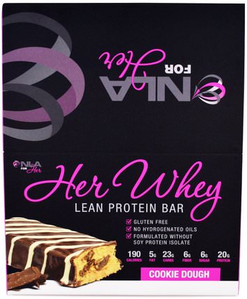 Her Whey, Lean Protein Bar, Cookie Dough, 12 Bars, 2 oz (57 g) Each by NLA for Her, 運動，蛋白質棒 HK 香港