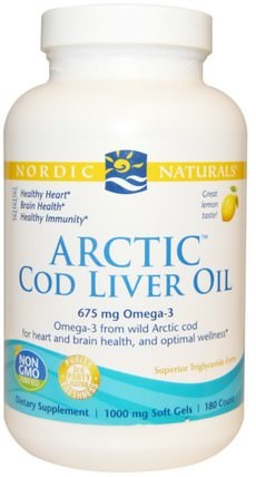 Arctic Cod Liver Oil, Lemon, 1000 mg, 180 Soft Gels by Nordic Naturals, 補充劑，efa omega 3 6 9（epa dha），魚肝油，魚肝油軟膠囊 HK 香港