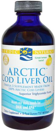 Arctic Cod Liver Oil, Lemon, 8 fl oz (237 ml) by Nordic Naturals, 補充劑，efa omega 3 6 9（epa dha），魚肝油，魚肝油液 HK 香港