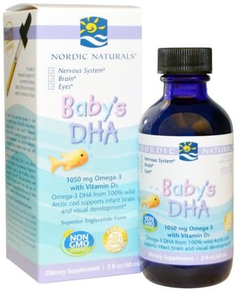Babys DHA, with Vitamin D3, 2 fl oz (60 ml) by Nordic Naturals, 維生素，維生素D3，兒童補品 HK 香港