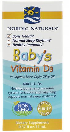 Babys Vitamin D3, 400 I.U., 0.37 fl oz (11 ml) by Nordic Naturals, 兒童健康，補充兒童，維生素D3，維生素D3液體 HK 香港