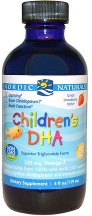 Childrens DHA, Strawberry, 4 fl oz (119 mL) by Nordic Naturals, 兒童健康，補充兒童 HK 香港