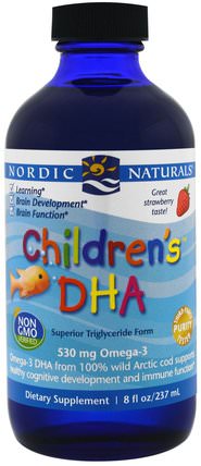 Childrens DHA, Strawberry, 8 fl oz (237 ml) by Nordic Naturals, 兒童健康，補充兒童 HK 香港