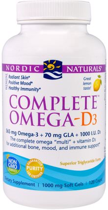 Complete Omega- D3, Lemon Taste, 1.000 mg, 120 Soft Gels by Nordic Naturals, 維生素，維生素D3 HK 香港
