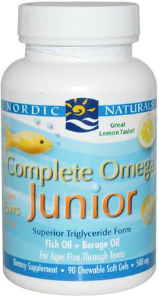 Complete Omega Junior, Lemon, 500 mg, 90 Chewable Soft Gels by Nordic Naturals, 兒童健康，補充兒童 HK 香港