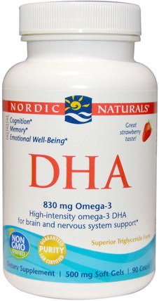 DHA, Strawberry, 500 mg, 90 Soft Gels by Nordic Naturals, 健康 HK 香港