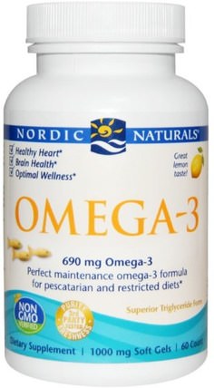 Omega-3, Lemon, 1.000 mg, 60 Soft Gels by Nordic Naturals, 健康 HK 香港